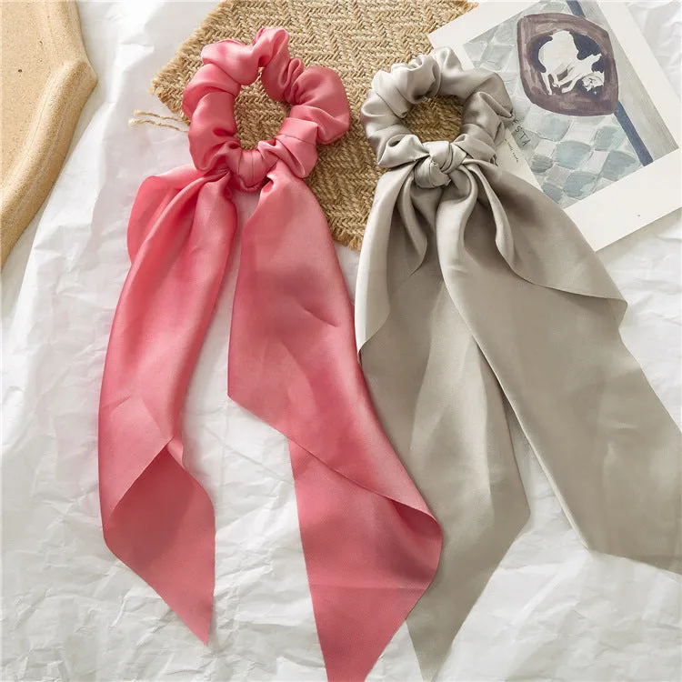 10PCs Women Silky Square Scarf Hair Ring Knotted Streamers Satin