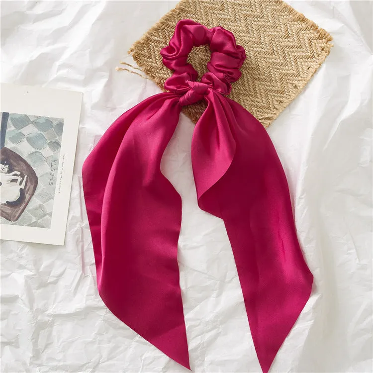 10PCs Women Silky Square Scarf Hair Ring Knotted Streamers Satin