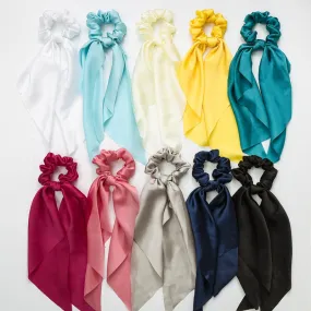 10PCs Women Silky Square Scarf Hair Ring Knotted Streamers Satin