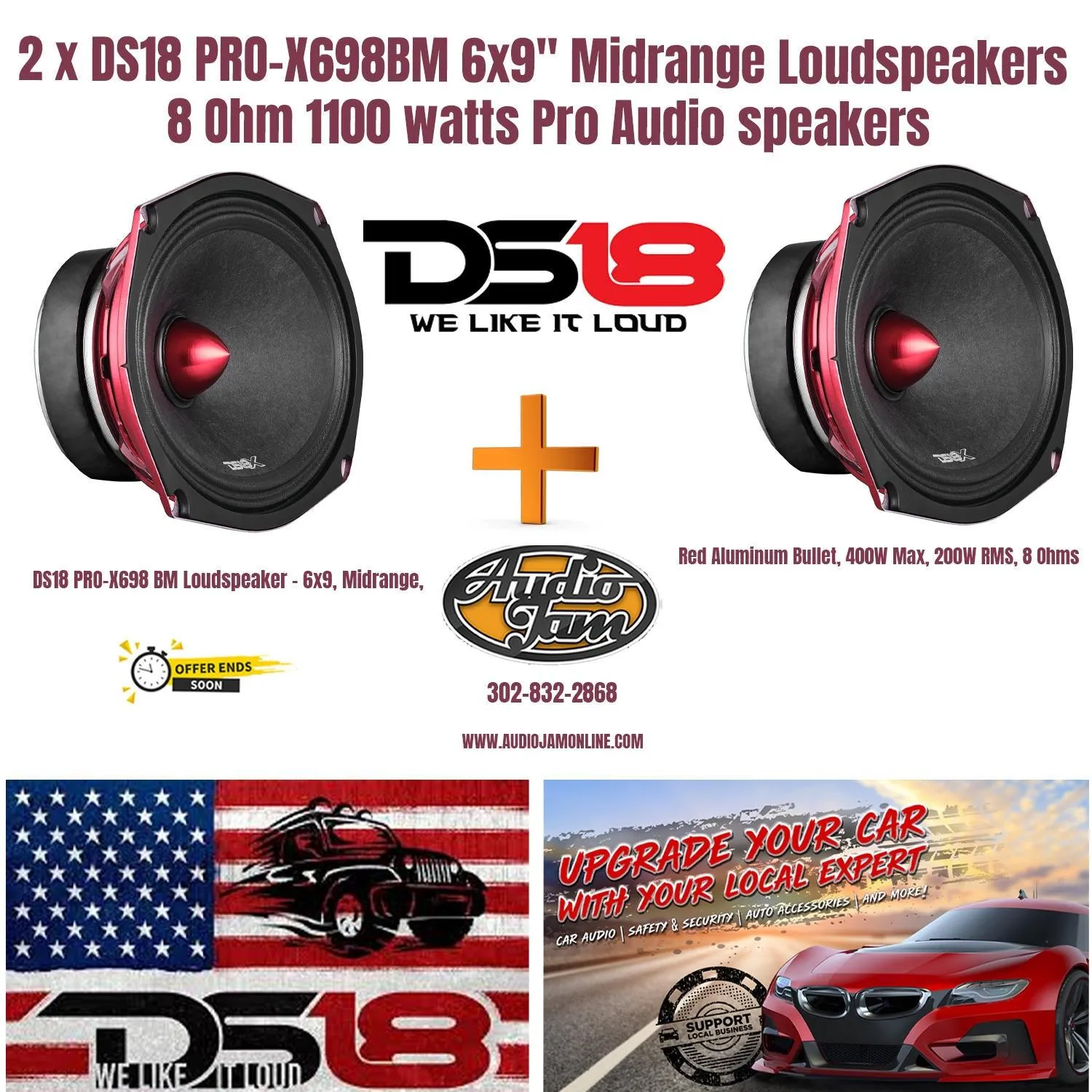 2 X DS18 PRO-X698BM 6x9" Midrange Bullet Speaker 1100W Pro Audio Loudspeaker