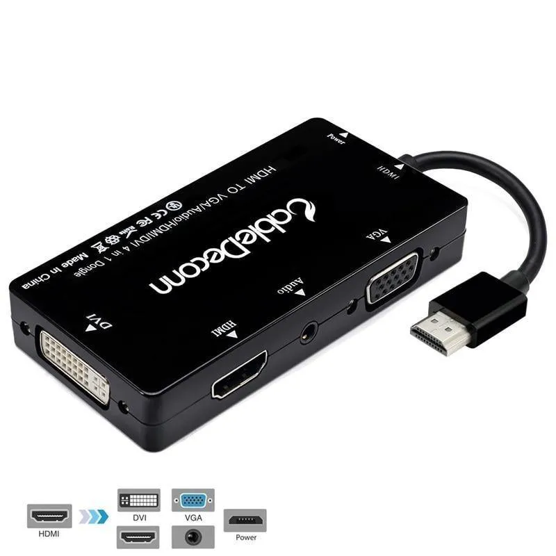 4-in-1 HDMI to HDMI/VGA/DVI Audio & Video Hub Display Adapter