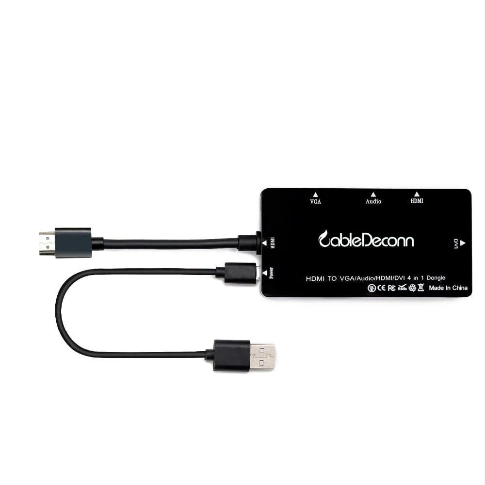 4-in-1 HDMI to HDMI/VGA/DVI Audio & Video Hub Display Adapter