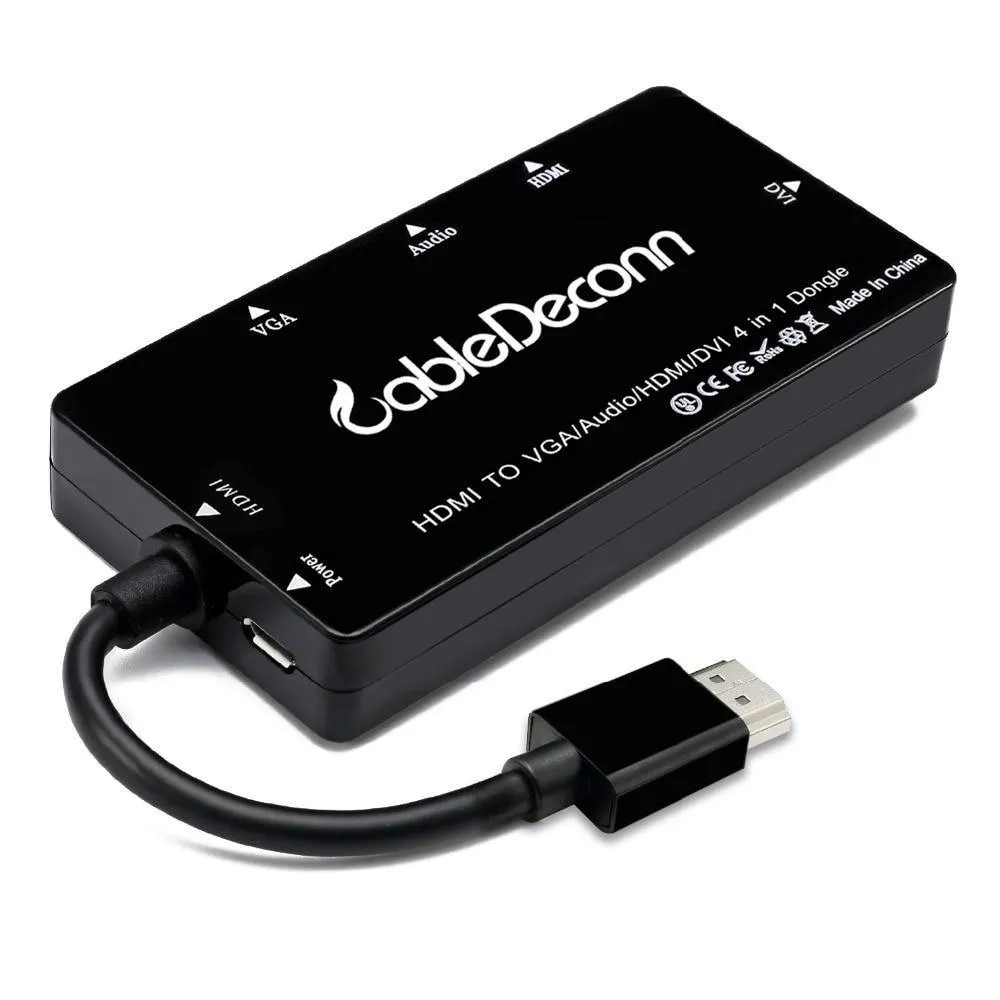 4-in-1 HDMI to HDMI/VGA/DVI Audio & Video Hub Display Adapter