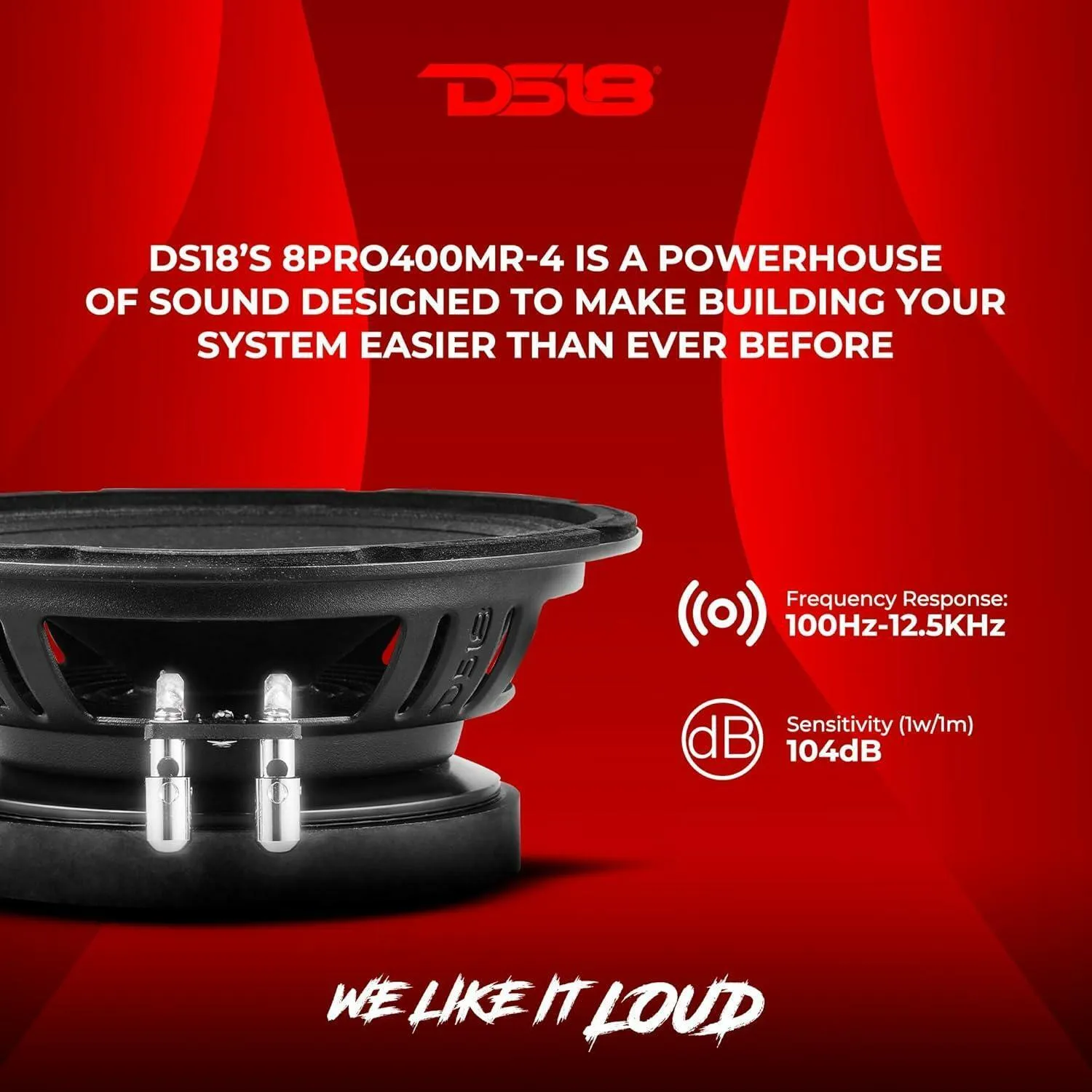 4 x DS18 8PRO400MR-4 8” Mid-Range Loudspeaker Max Power 400 Watts 4-Ohm High Sensitivity