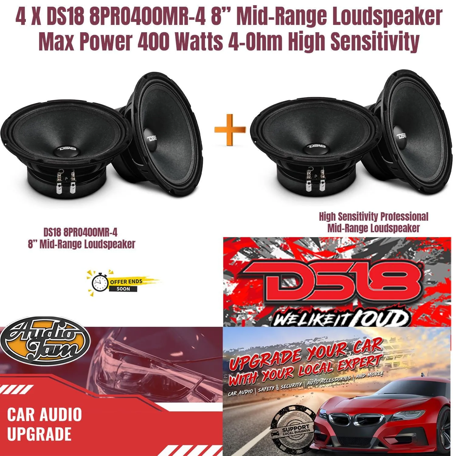 4 x DS18 8PRO400MR-4 8” Mid-Range Loudspeaker Max Power 400 Watts 4-Ohm High Sensitivity