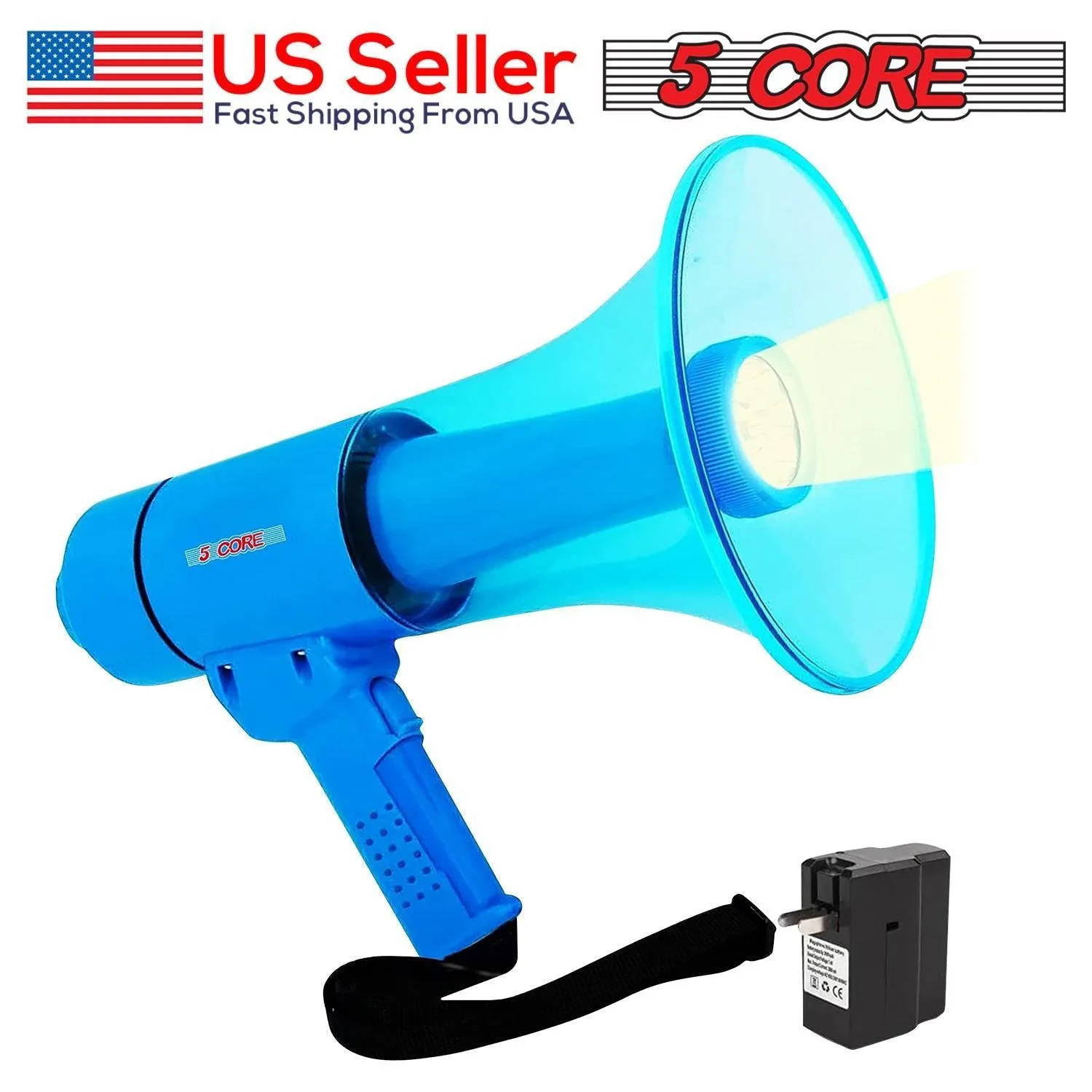 5Core Megaphone Portable 50W Bullhorn w Siren LED Light Adjustable