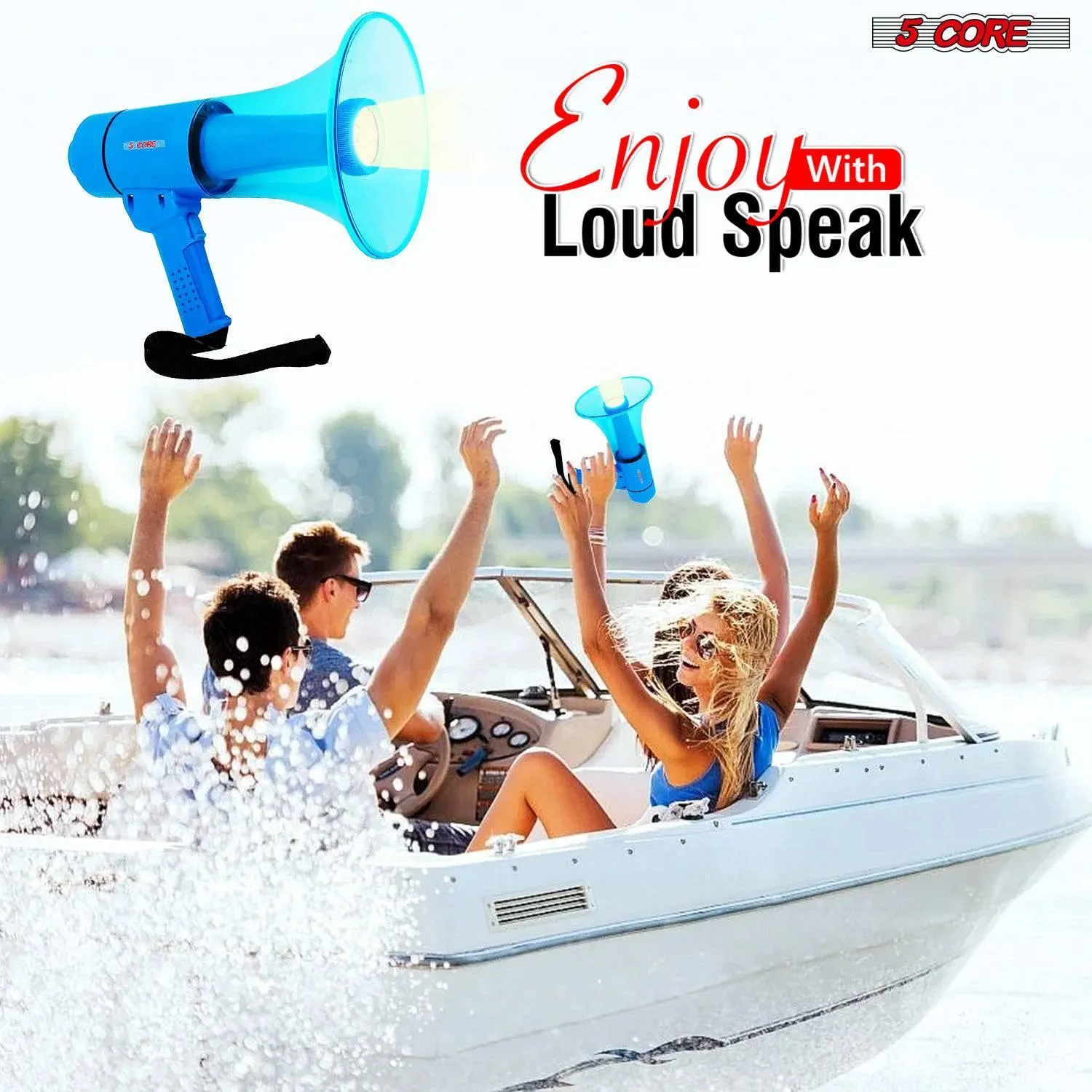 5Core Megaphone Portable 50W Bullhorn w Siren LED Light Adjustable