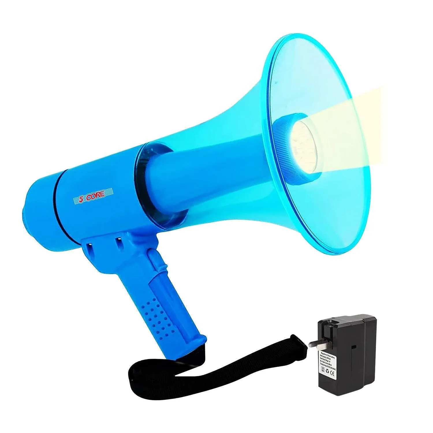 5Core Megaphone Portable 50W Bullhorn w Siren LED Light Adjustable