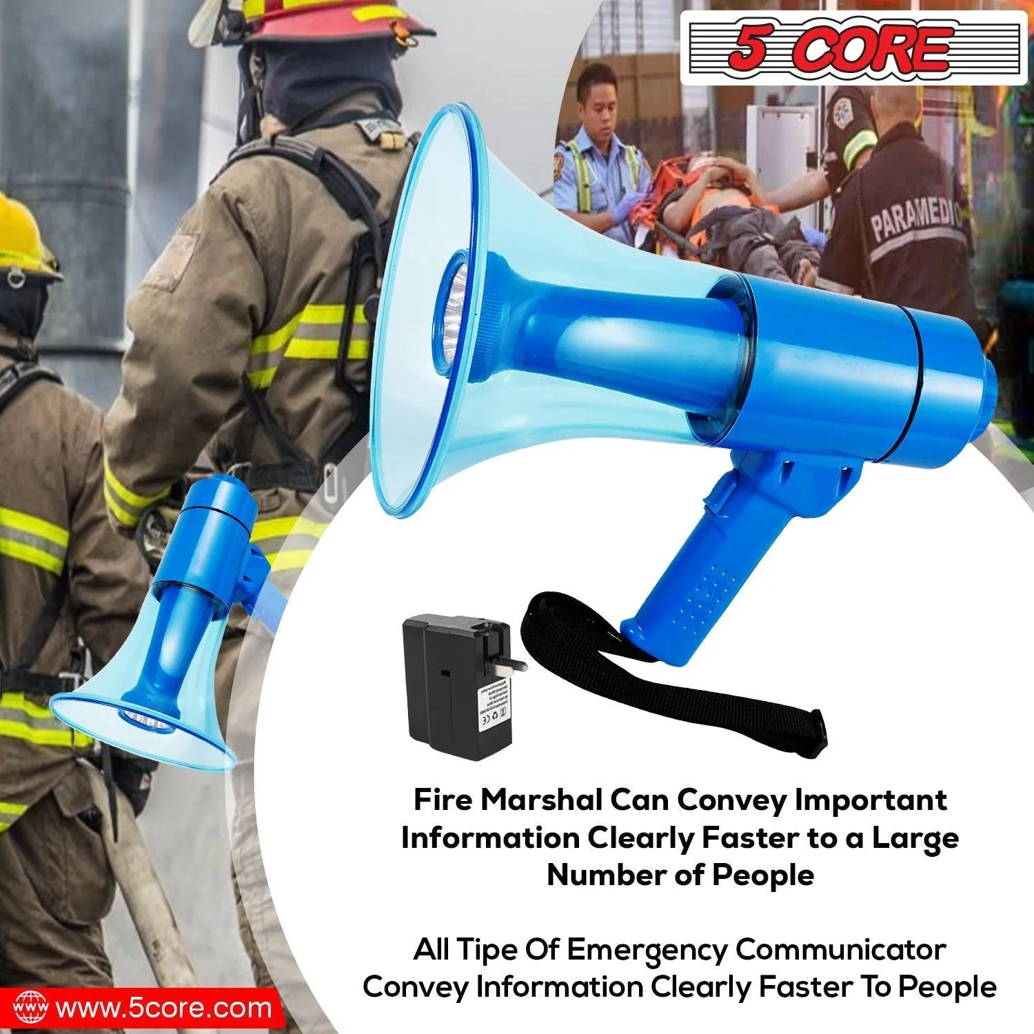 5Core Megaphone Portable 50W Bullhorn w Siren LED Light Adjustable