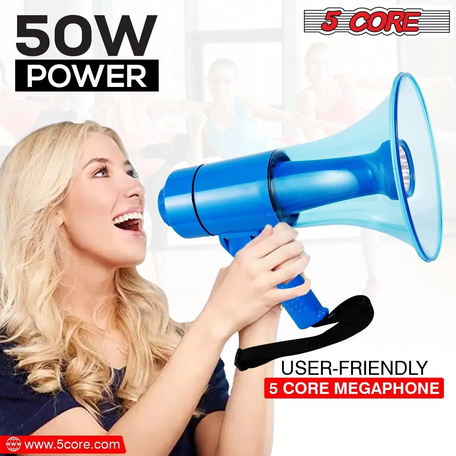 5Core Megaphone Portable 50W Bullhorn w Siren LED Light Adjustable