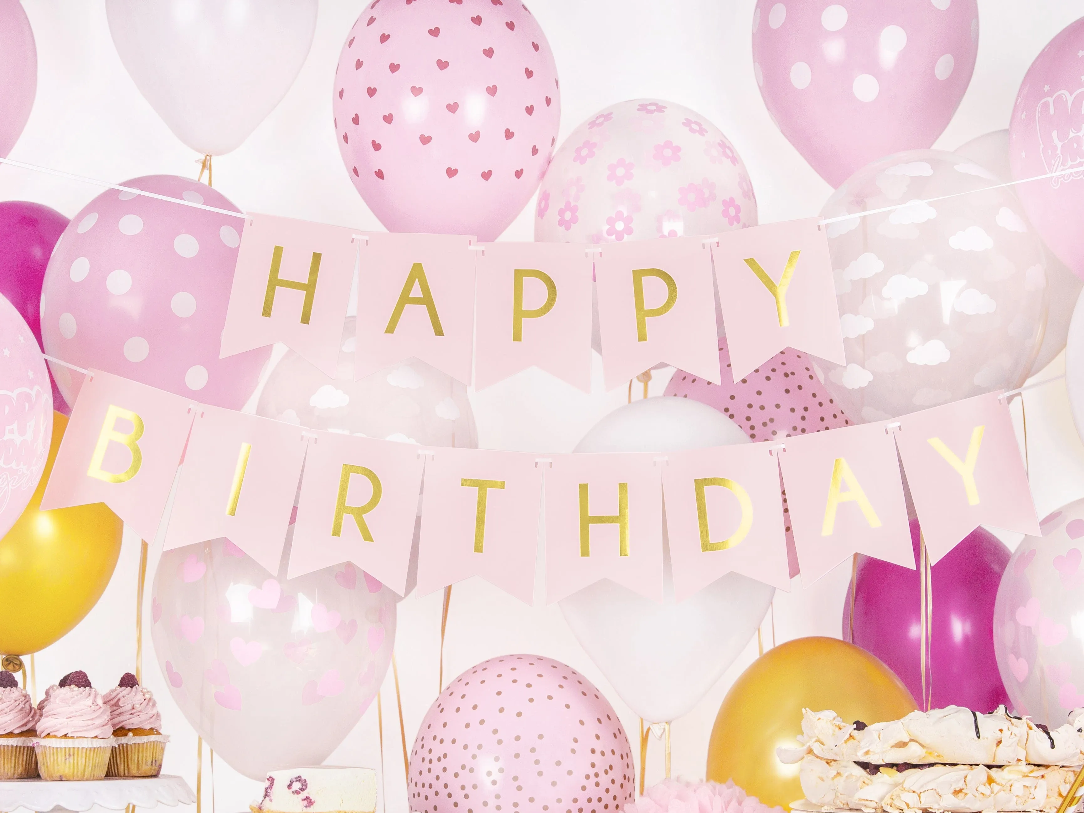 Baby Pink Happy Birthday Party Banner