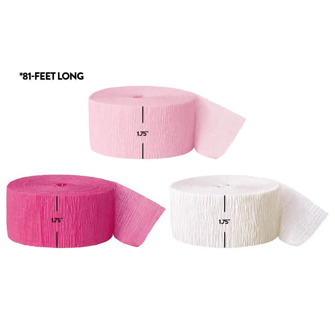 Blush Pink, Fuchsia Hot Pink, White Crepe Paper Streamer Hanging Decorative Kit