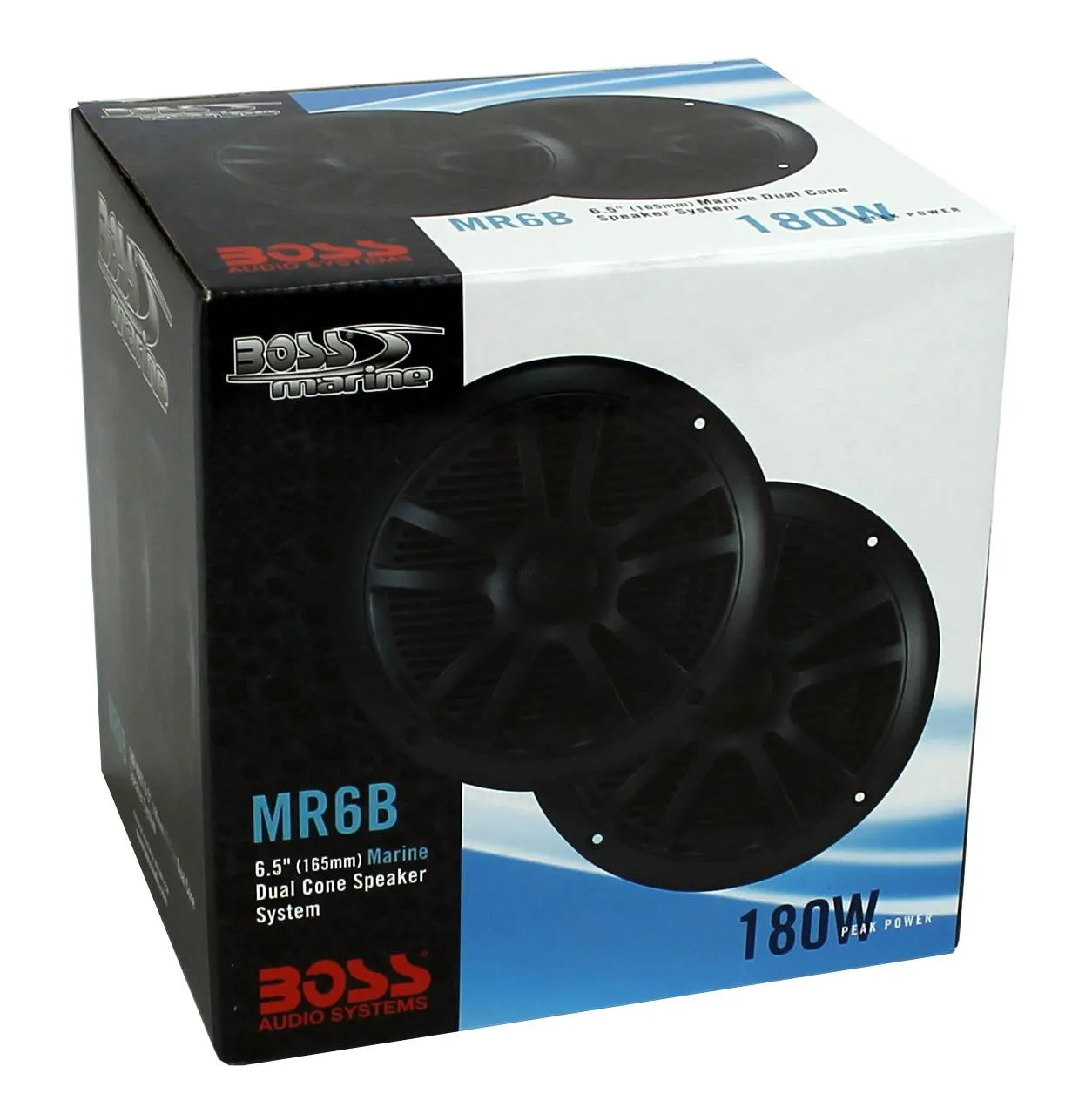 BOSS 6.5" 360W Dual Cone Black Marine Boat Outdoor Audio Speakers, 4pk | MR6B