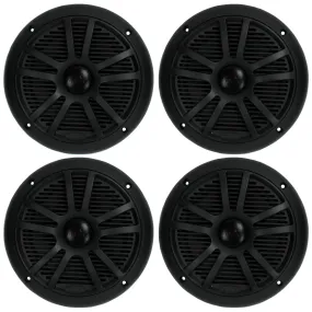 BOSS 6.5" 360W Dual Cone Black Marine Boat Outdoor Audio Speakers, 4pk | MR6B