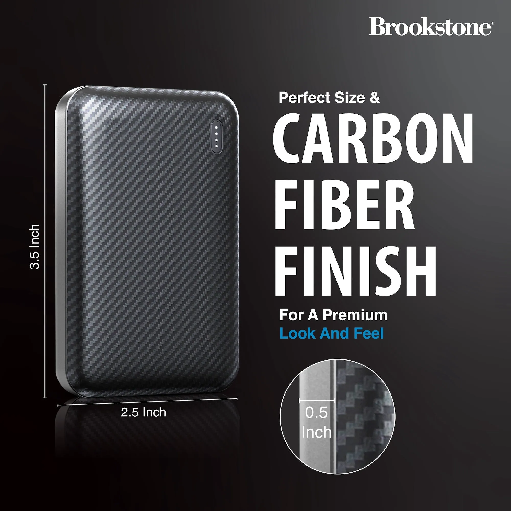 Brookstone Carbon Fiber 5000mah 2-Port Power Bank