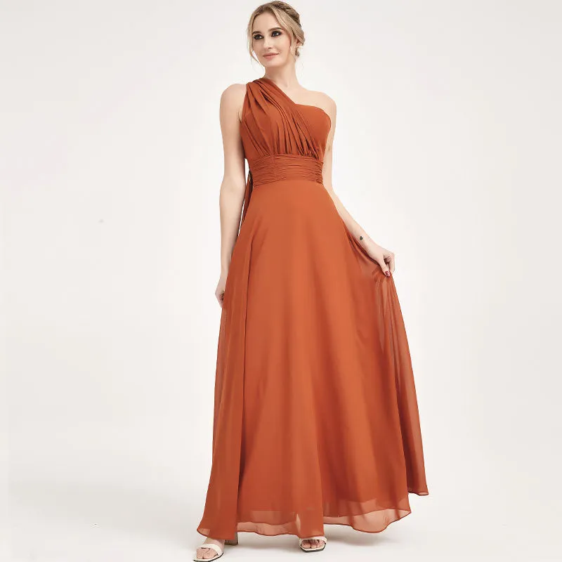 Convertible Chiffon Bridesmaid Dress Wrap Burnt Orange Maxi Gown