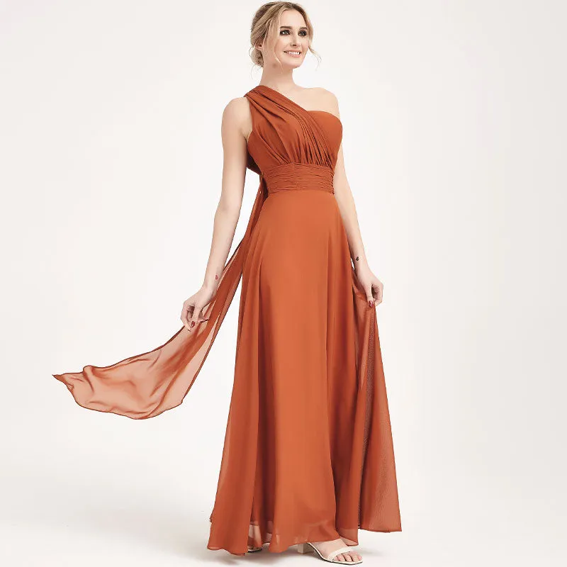 Convertible Chiffon Bridesmaid Dress Wrap Burnt Orange Maxi Gown