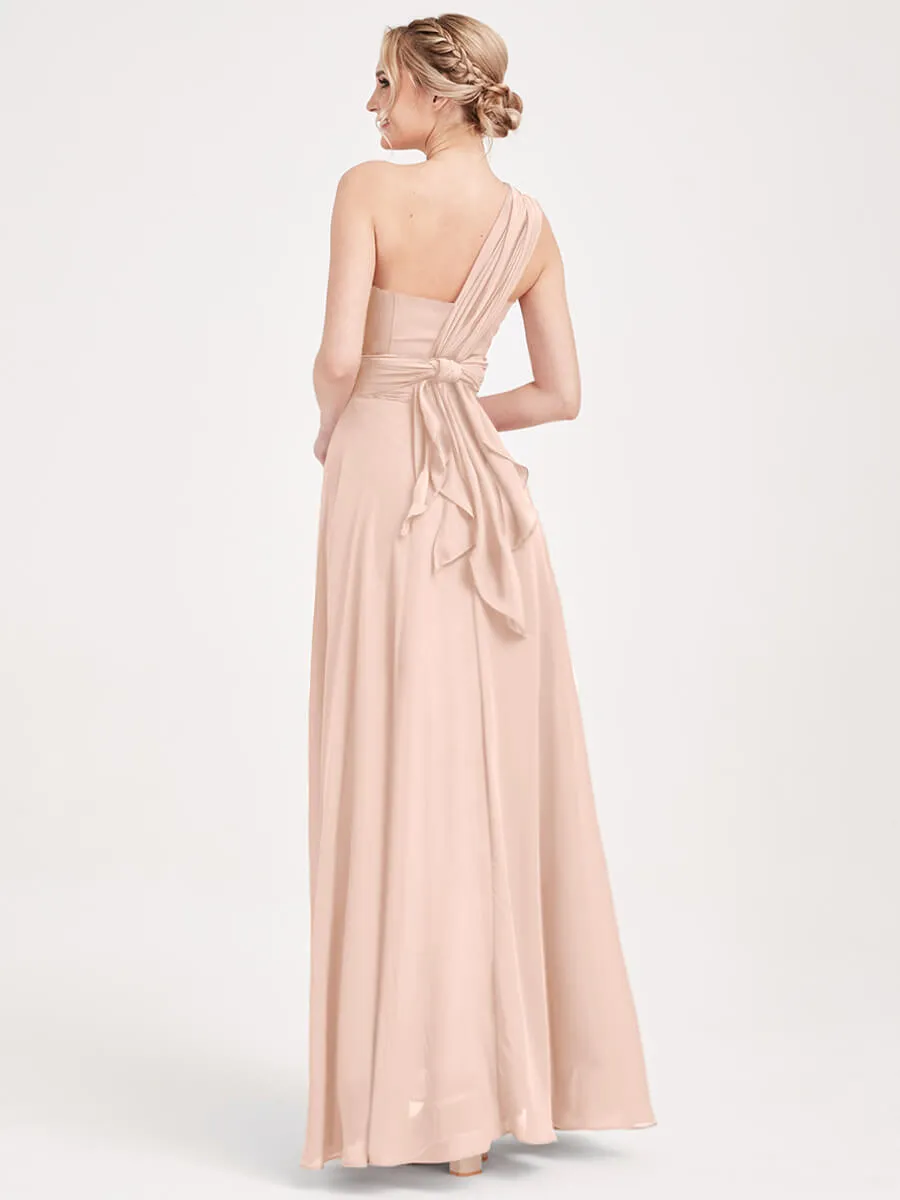 Convertible Chiffon Bridesmaid Dress Wrap Pearl Pink Maxi Gown