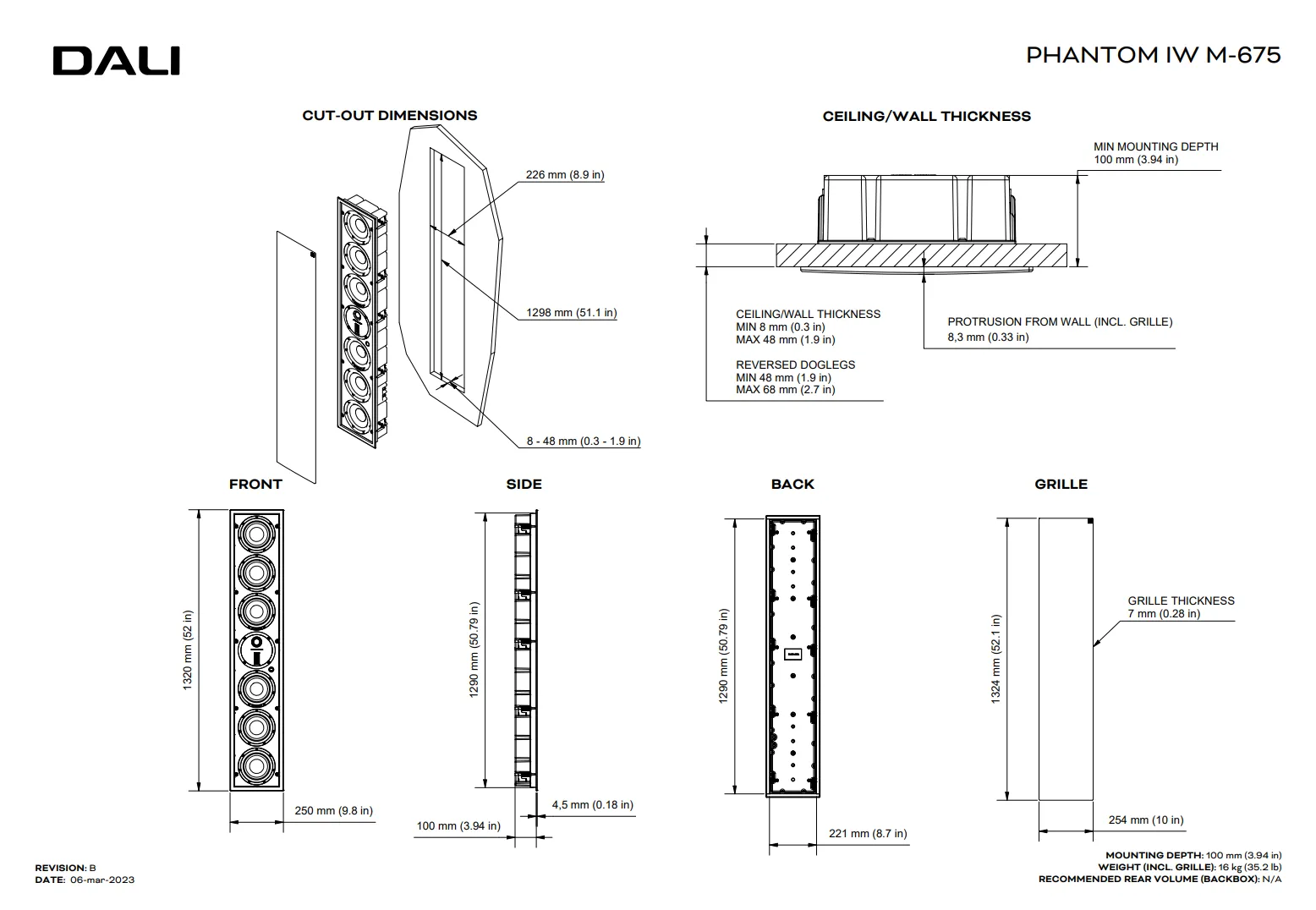 DALI PHANTOM M-675 LCR In-Wall Speaker