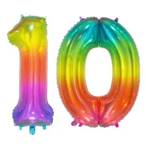 Giant Number 10 Foil Balloons - Rainbow