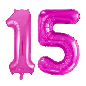 Giant Number 15 Foil Balloons - Pink