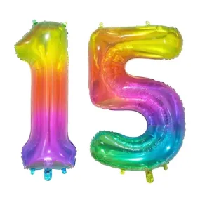 Giant Number 15 Foil Balloons - Rainbow