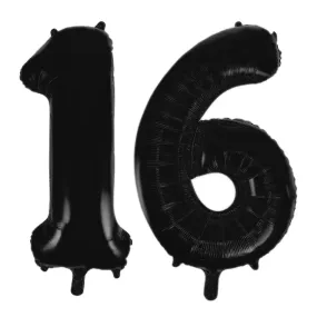 Giant Number 16 Foil Balloons - Black