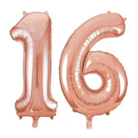 Giant Number 16 Foil Balloons - Rose Gold