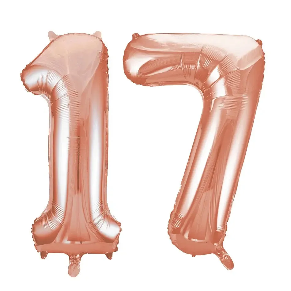 Giant Number 17 Foil Balloons - Rose Gold