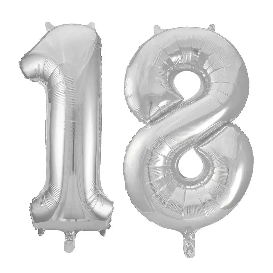 Giant Number 18 Foil Balloons - Silver