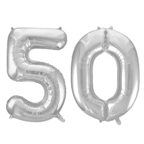 Giant Number 50 Foil Balloons - Silver