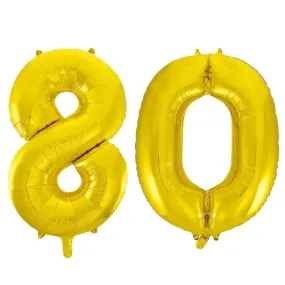 Giant Number 80 Foil Balloons - Gold