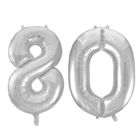 Giant Number 80 Foil Balloons - Silver