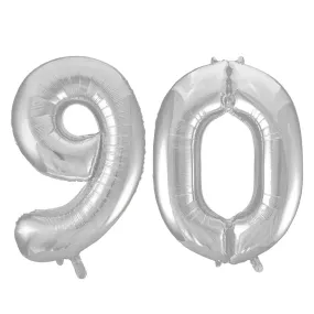 Giant Number 90 Foil Balloons - Silver