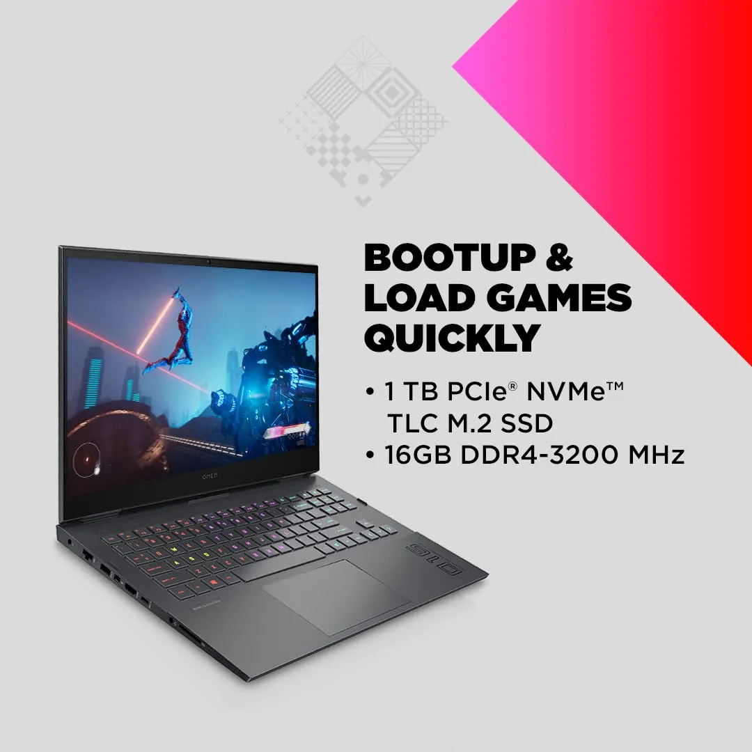 HP Omen AMD Ryzen 9 16.1 Inches Micro-Edge IPS Anti-Glare Qhd Gaming Laptop (16Gb Ram/1Tb Ssd/300 Nits/Rx 6600M 8 Gb Graphics/B&O Audio/Backlit Keyboard/Windows 11 Home/Ms Office), 16-C0141Ax, Silver