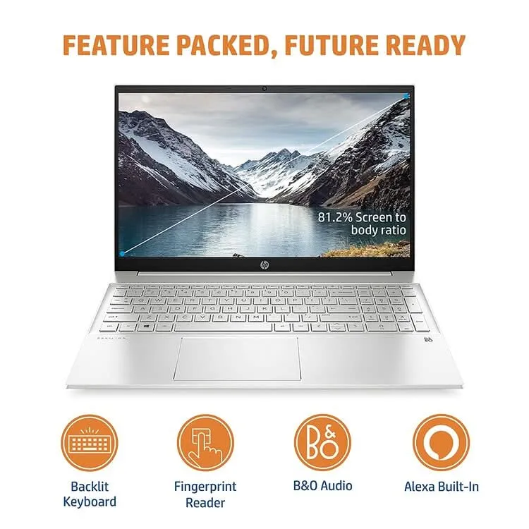 HP PAVILION 15-EG1000TX (I5-1155G7/16GB/512GB SSD/2GB GEFORCE MX450 GRAPHICS/15.6 INCHFHD IPS/ALEXA/B&O AUDIO/FPR/FAST CHARGE/WIN 11/MSO/SILVER) LAPTOP