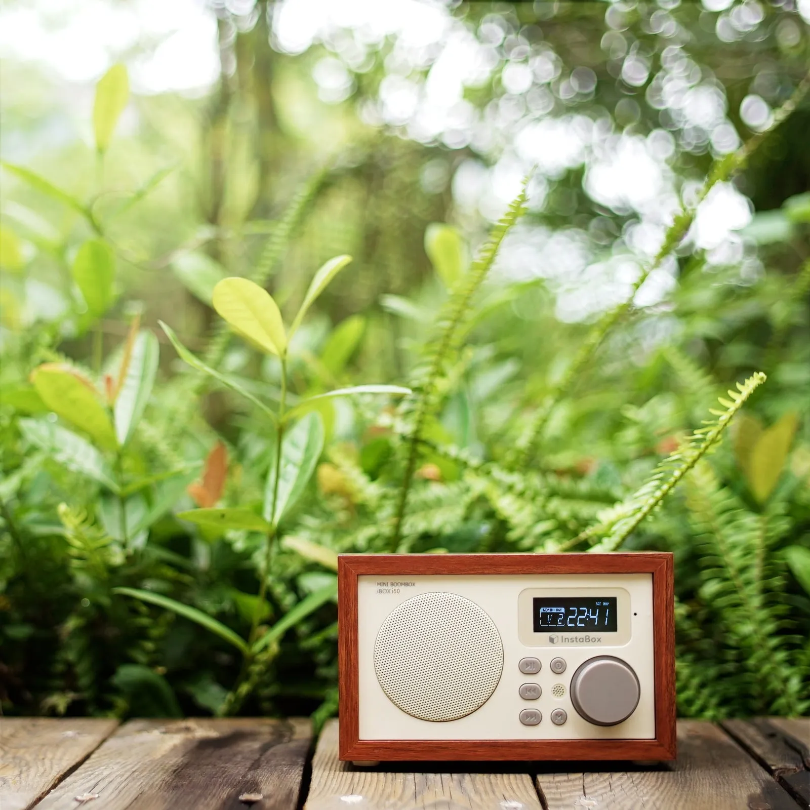 InstaBox i50 Wooden FM Clock Radio & Bluetooth Speaker [DISCONTINUED]