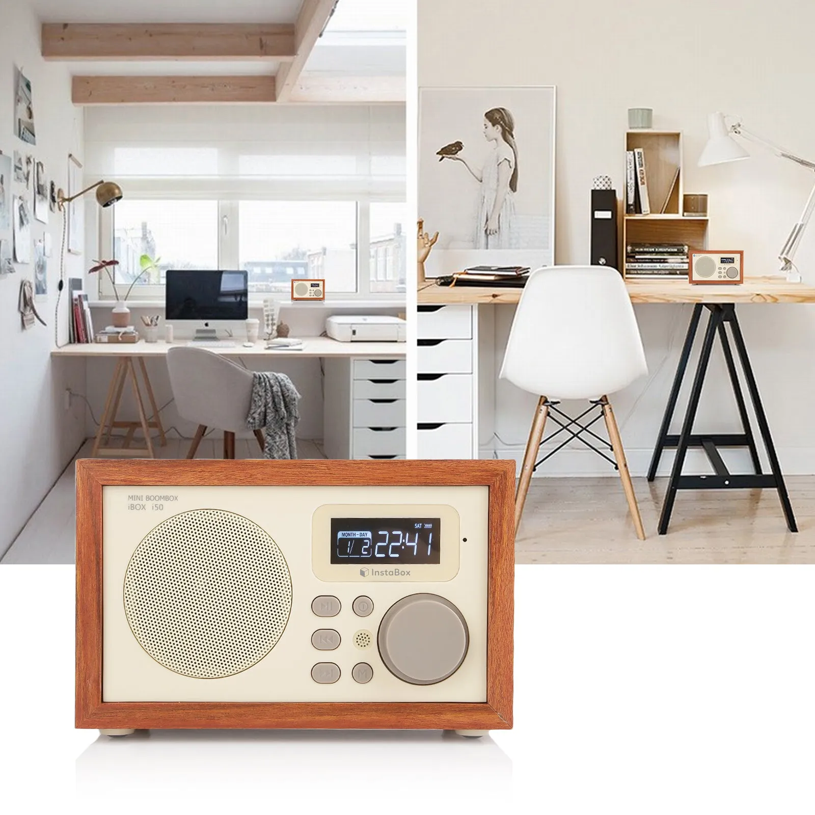 InstaBox i50 Wooden FM Clock Radio & Bluetooth Speaker [DISCONTINUED]