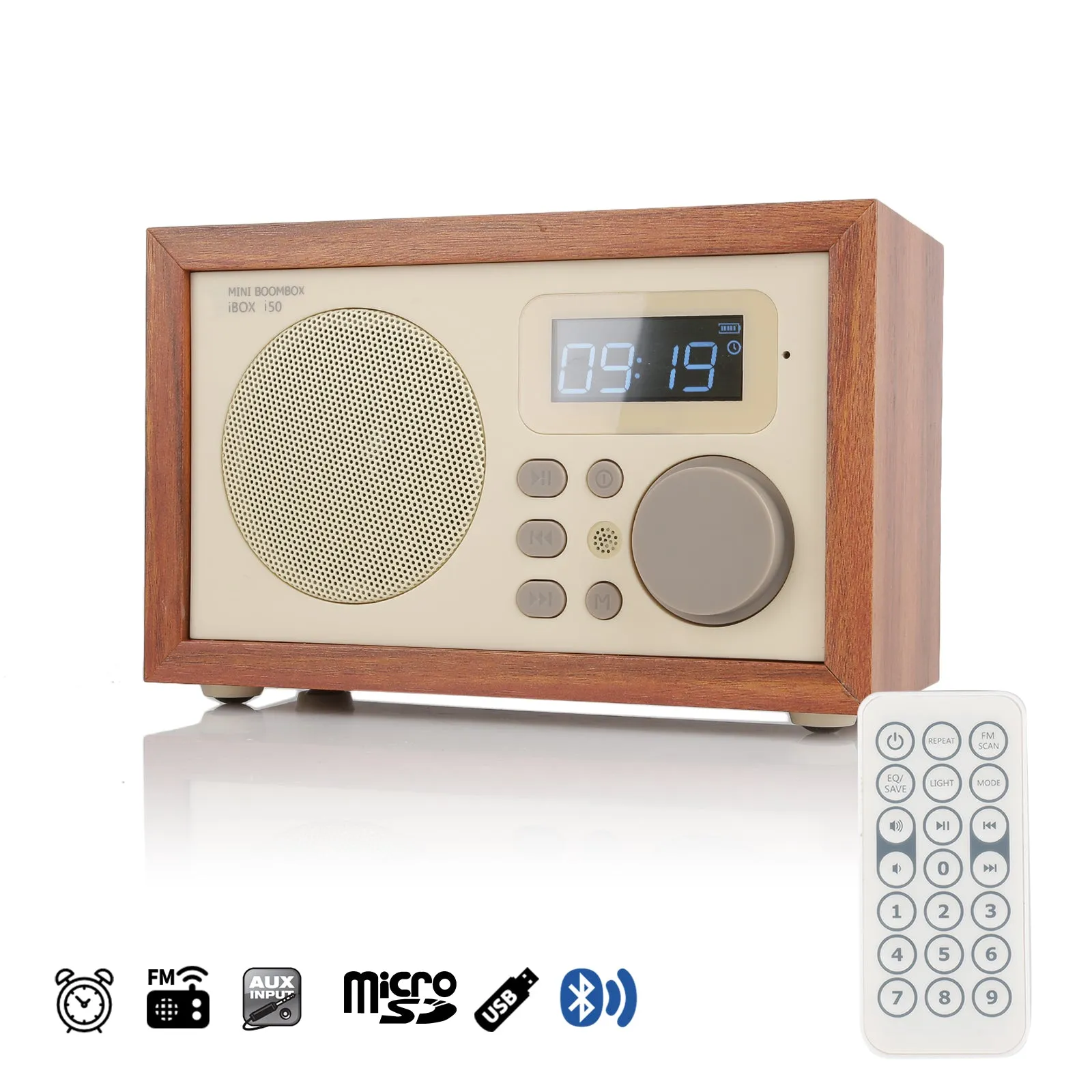 InstaBox i50 Wooden FM Clock Radio & Bluetooth Speaker [DISCONTINUED]