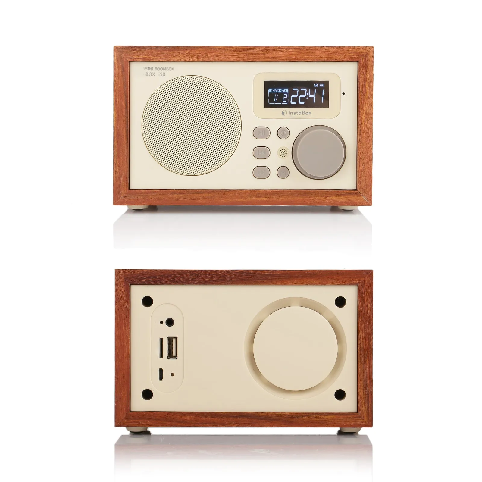 InstaBox i50 Wooden FM Clock Radio & Bluetooth Speaker [DISCONTINUED]