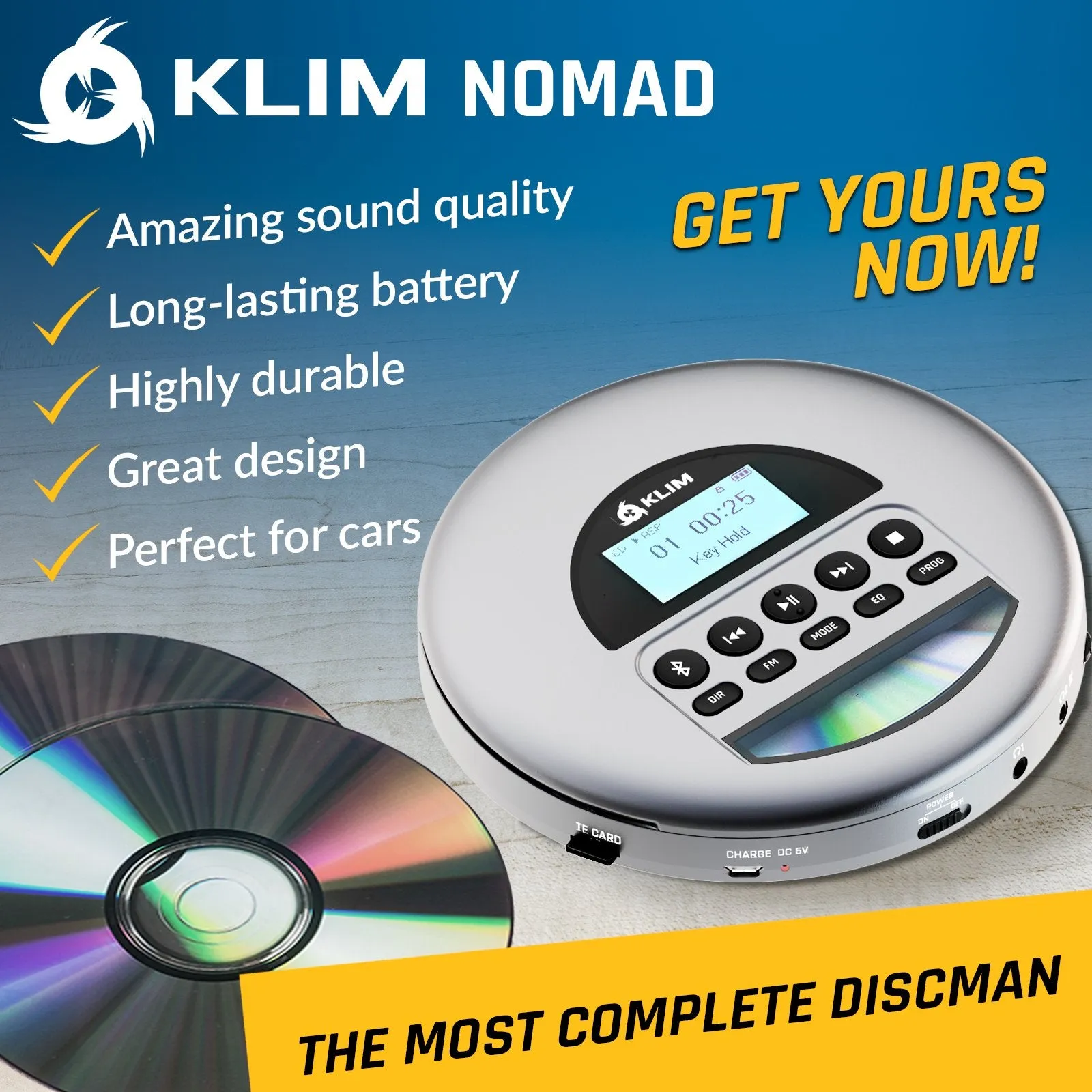 KLIM Nomad Portable CD Player with Bluetooth