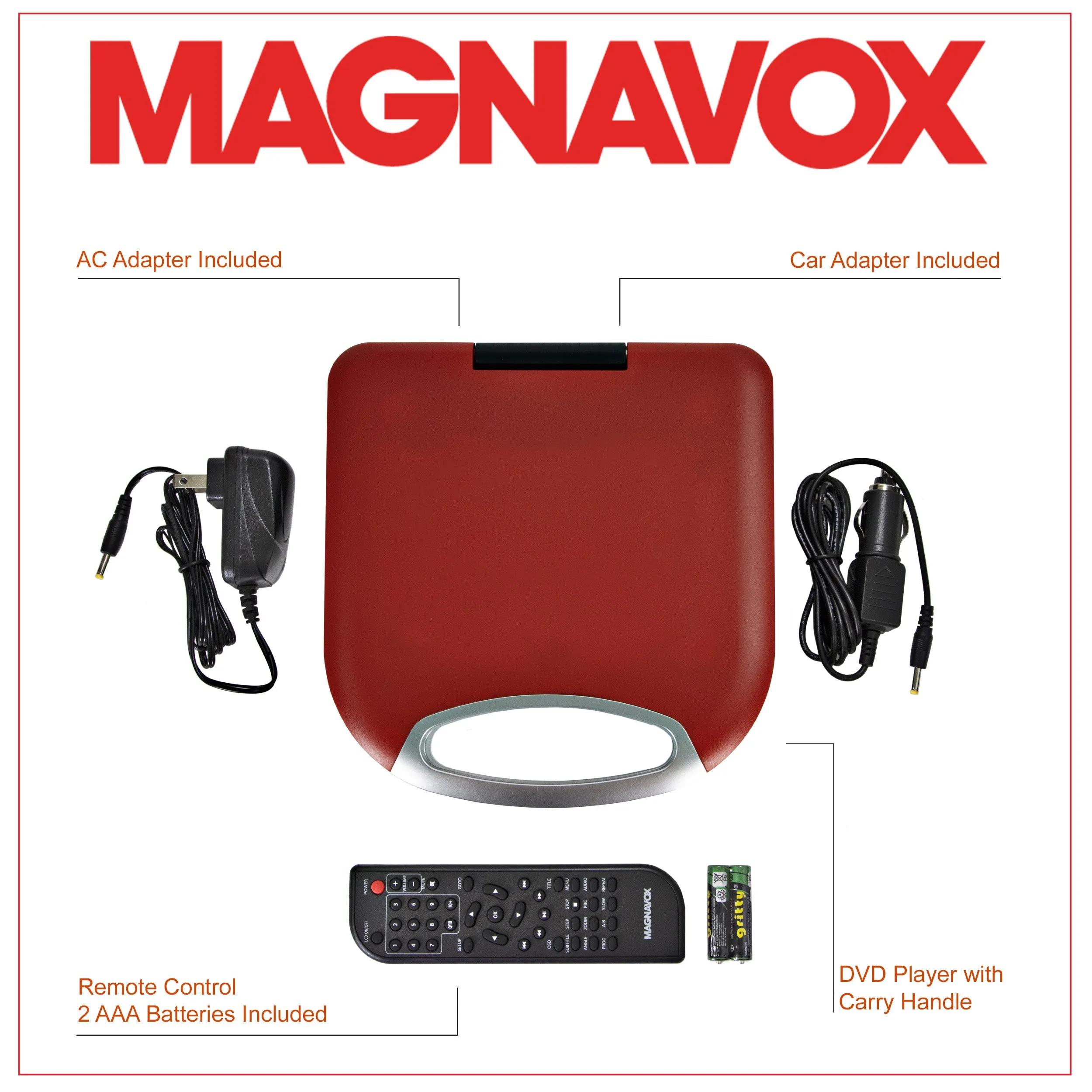 Magnavox MTFT750-RD Portable 7 inch DVD/CD Player with Remote in Red