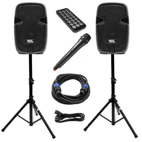 PAIO12 - Active 12 Inch PA Speaker System - Bluetooth, Wireless Mic, Speaker Stands and Cables