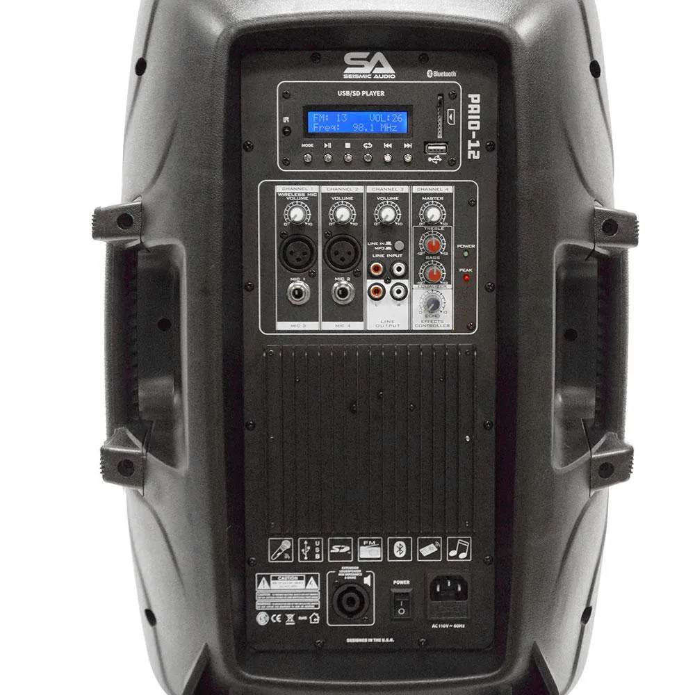 PAIO12 - Active 12 Inch PA Speaker System - Bluetooth, Wireless Mic, Speaker Stands and Cables