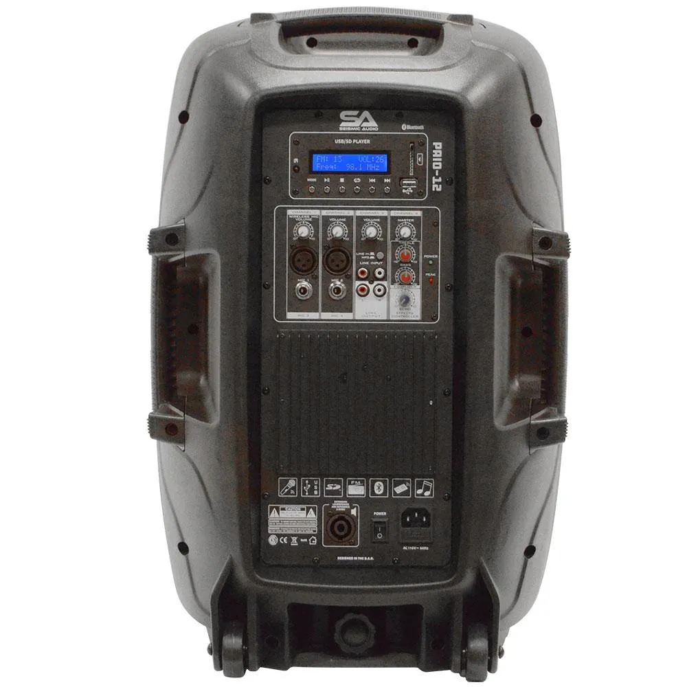 PAIO12 - Active 12 Inch PA Speaker System - Bluetooth, Wireless Mic, Speaker Stands and Cables