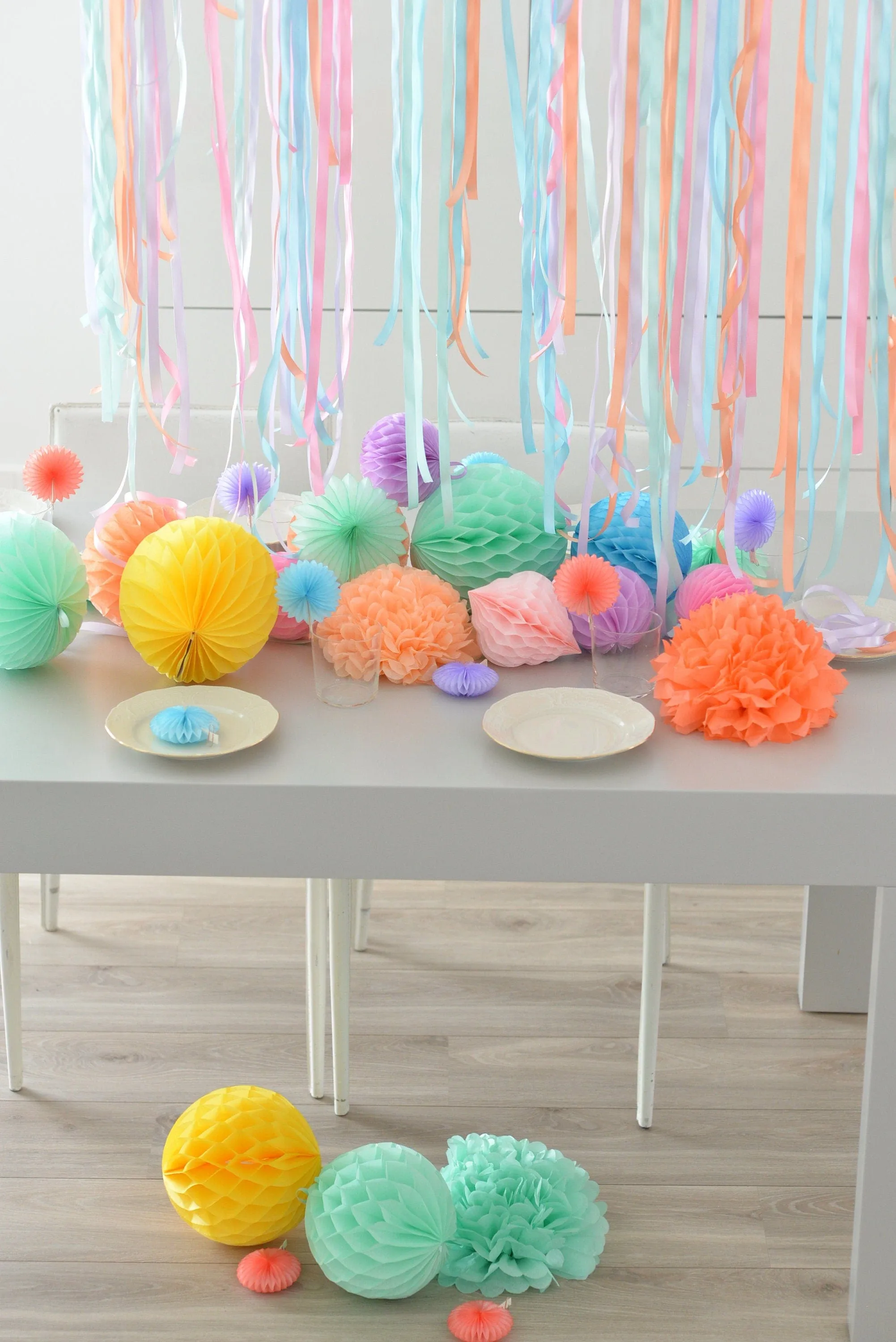 Party Paper honeycomb decorations hanging honeycomb balls and pom pom set for Birthdays, wedding, baby shower, summer fiesta decor