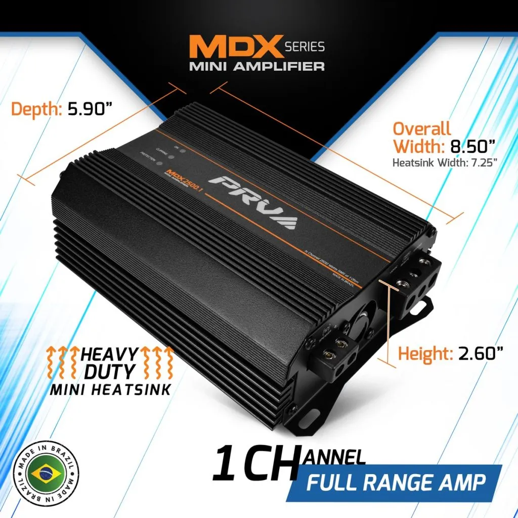 PRV Audio MDX2500.1 2600W RMS Class D Monoblock Full Range Mini Amplifier 1-Ohm