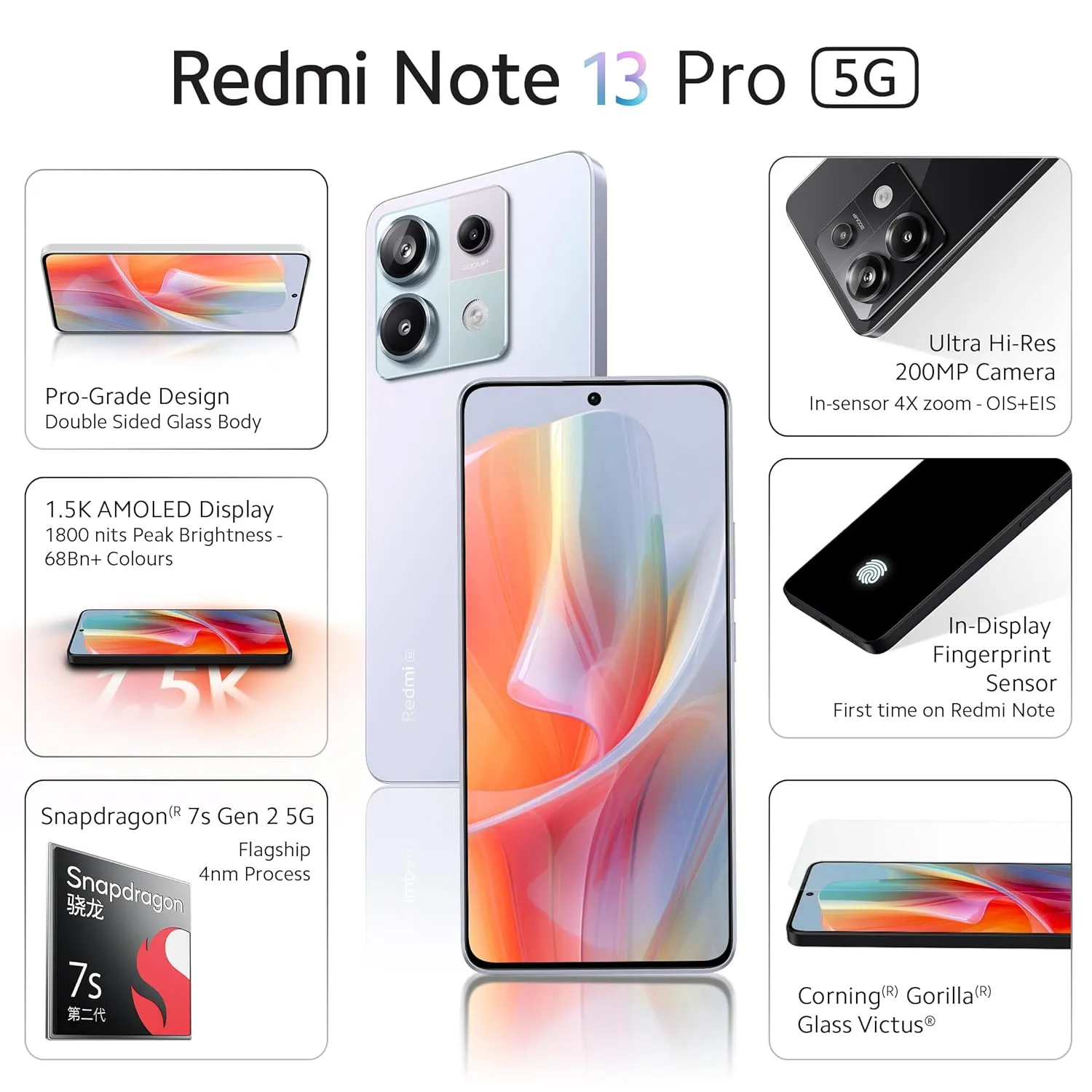 Redmi Note 13 Pro (Coral Purple, 8GB RAM, 256GB Storage) | 1.5K AMOLED | 200MP Hi-Res Camera | Flagship 4nm SD 7s Gen 2 | 67W TurboCharge